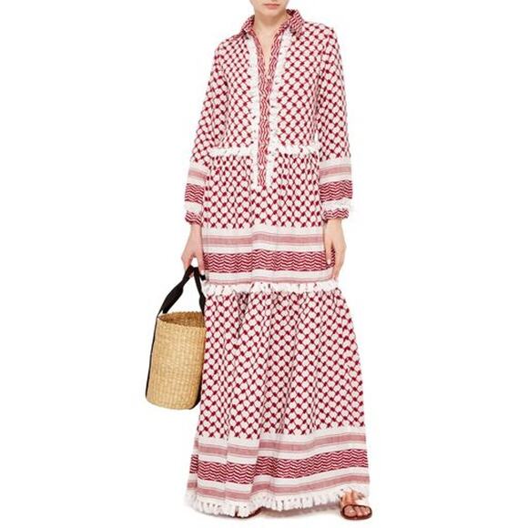Dodo Bar Or 100% Cotton Mona Tasseled Fringe Double Gauze Maxi Dress, Medium - Picture 1 of 16